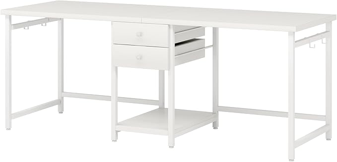 79 Inch White Two Person Desk with Drawers Extra Long Desk with Storage Shelves Double Home Office Desk with Hooks 2 Person Writing Study Table Workstation for Home Office
