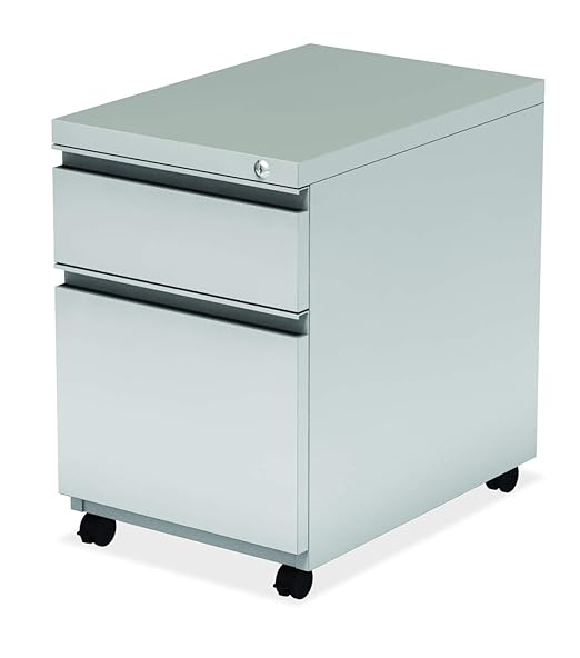 OfficeSource - 2 Drawer Locking Metal Pedestal Filing Cabinet Silver Anti-Tip Castors Home or Office Underdeck Storage (CPSBFSI)