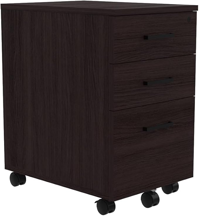 NBF Cortez 3 Drawer Mobile File Pedestal - Locking File Cabinet with Anti Tip Mechanism - Letter and File Organizer with Durable Melamine Finish 16.1 W Brazilian Walnut