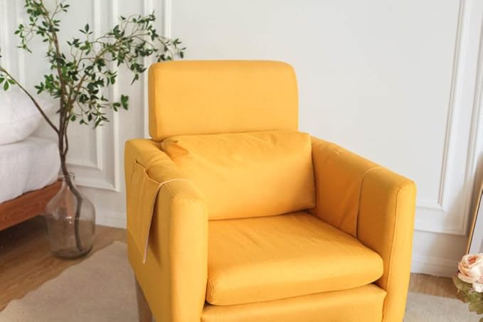 TAKUKA Modern Accent Chair with Ottoman SetComfy Fabric Armchair with Footrest Upholstered Chair with Side Pocket Soft Reading Lounge Chair for Living RoomBedroomOffice(Yellow)