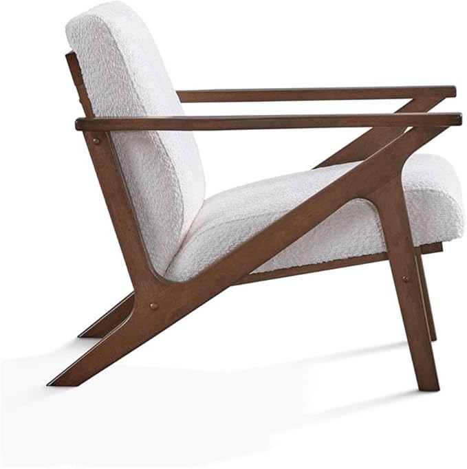 Zola Mid Century Modern Accent Chair Arm Chair: The Perfect Reading Living Room and Bedroom Chairs for Modern Home Furniture Use! Solid Wood Frame White Boucle/Walnut