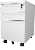 3 Drawer File Cabinet with Lock Metal Mobile Filing Cabinet on Wheels Under Desk Storage Cabinet for Home Office Deep Drawers for Letter/Legal/A4 Files with Anti-Tip Design (White)