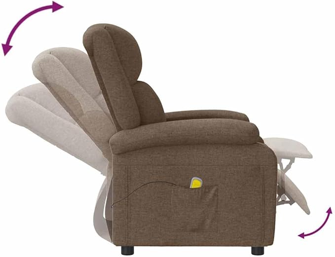 vidaXL Massage Chair Recliner with Vibration Massage - Brown Fabric Adjustable Backrest/Footrest USB-Powered Remote Control Home Living Room/Lounge