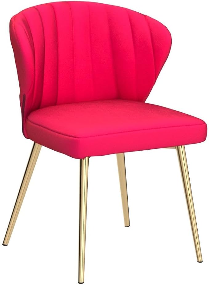 HULALA HOME Velvet Dining Chairs Modern Small Armless Accent Chair with Gold Metal Legs Living Room Upholstered Cute Side Chair Elegant Tufted Back Vanity Chair for Bedroom/Beauty Room-Fuchsia