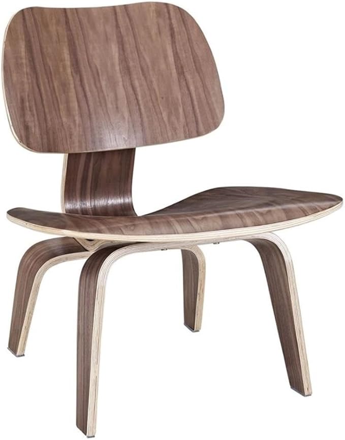 Pemberly Row Modern Molded Plywood Accent Chair Walnut Finish 27 H x 22 W x 25 D Durable Construction with Rubber Foot Pads Lightweight Veneer Living Room Indoor Seating