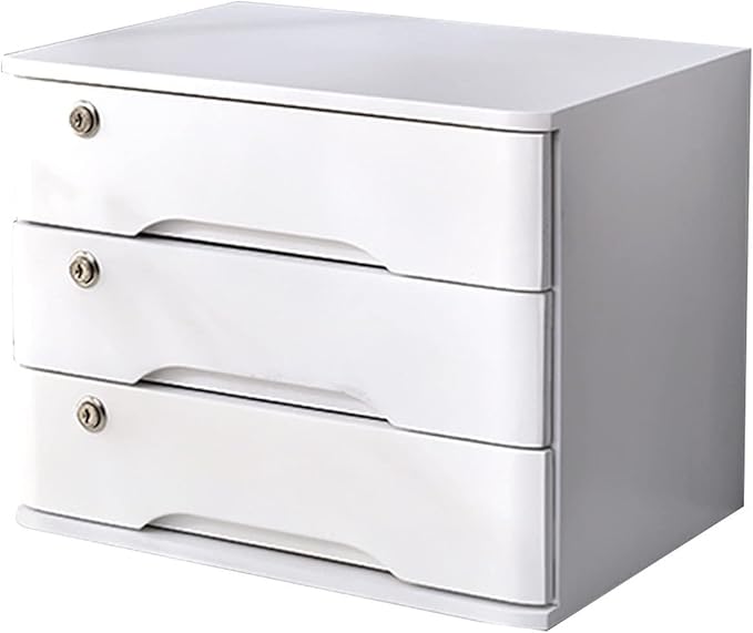 Desktop File Cabinet - Wooden Desktop Storage Box with Lockable Drawers Storage Box Office Supplies A4/Receipt File Organizer Flat File Cabinet