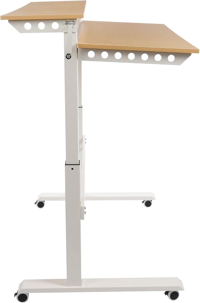 2-Tier Standing Desk with WheelsHeight Adjustable Standing Desk with Monitor StandMobile Computer Workstation for Home Office