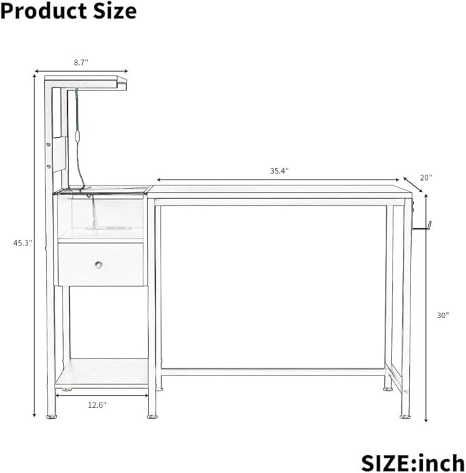 Computer Desk with Power Outlet &amp USB Ports Modern Office Desk with Storage Shelves for Home &amp Study – Ergonomic Computer Table for Efficient Workstation (Brown)