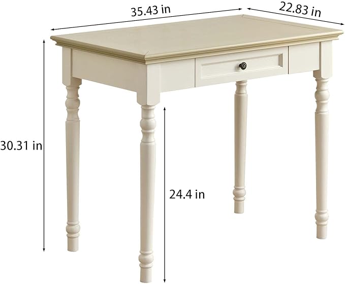 ADORZ French Country Desk 35 Inch Off White Desk with Drawers Solid Wood Writing Desk for Home Office Study Workspace or Bedroom