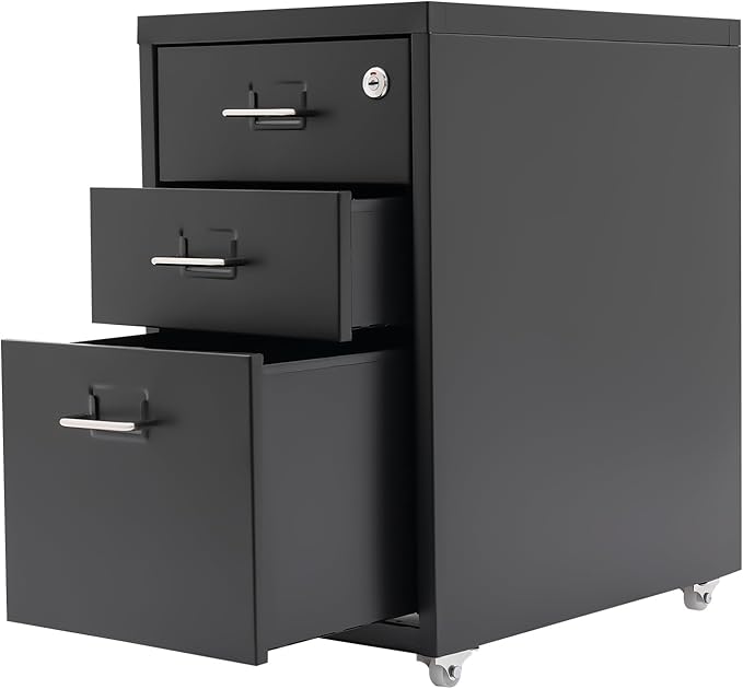 3-Tier Mobile File Cabinets Vertical File Cabinet Rolling File Cabinet Portable Office Storage with Lock 11 * 16 * 18.3in(Black)