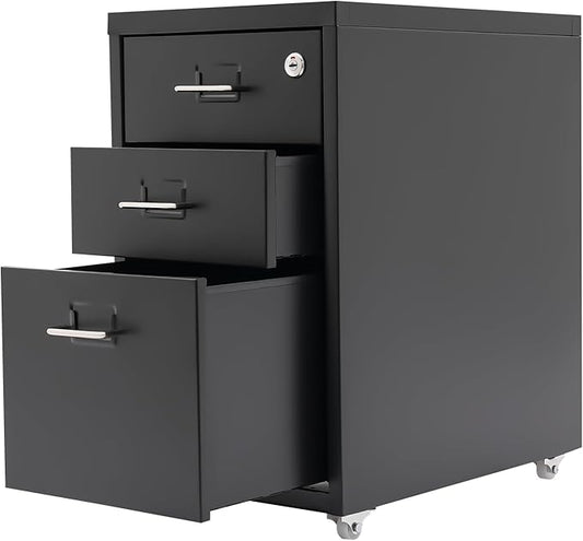 3-Tier Mobile File Cabinets Vertical File Cabinet Rolling File Cabinet Portable Office Storage with Lock 11 * 16 * 18.3in(Black)