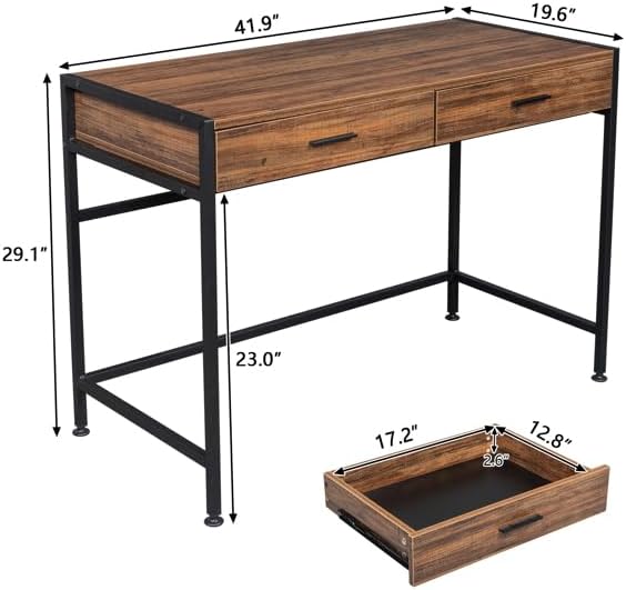 42inch Computer Desk Modern Desk for Home Office Study Student Writing Desk Home Office Desk Computer Table with Storage Drawer Study Work Desk Corner Desk Home Office Desk Retro Wood Table Top