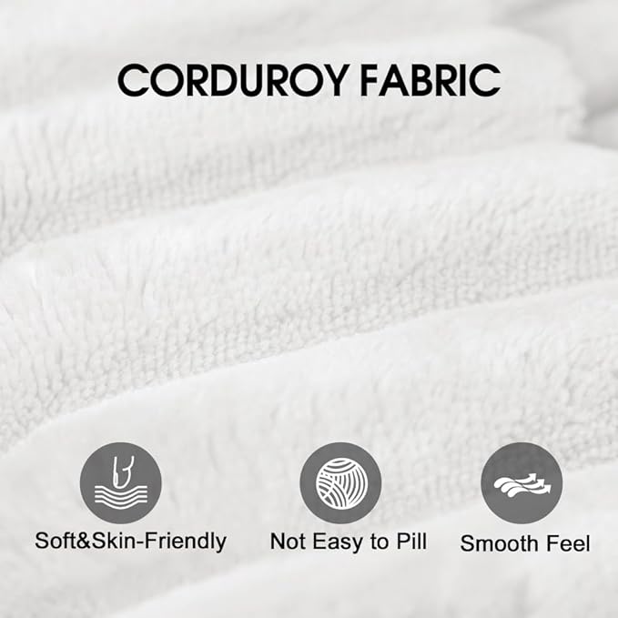 71 Cloud Compressed Sofa Corduroy Fabric Loveseat Deep 3 Seat Boneless Couch No Assembly for Living Room Bedroom Conference Room Apartment (White-71)