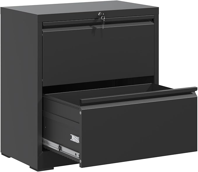 2 Drawer File Cabinet with Lock Small Filing Cabinets for Home Office Modern Farmhouse Under Desk Storage Cabinet Organizer with Locking DrawersBlack