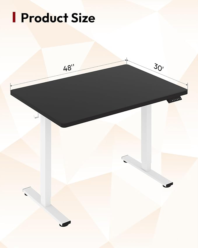 SANODESK Electric Standing Desk 48 x 30 Inches Whole-Piece Desktop Height Adjustable Stand Up Desk w/6-Button Controller Ergonomic Computer Desk for Home Office White Frame + Black Tabletop