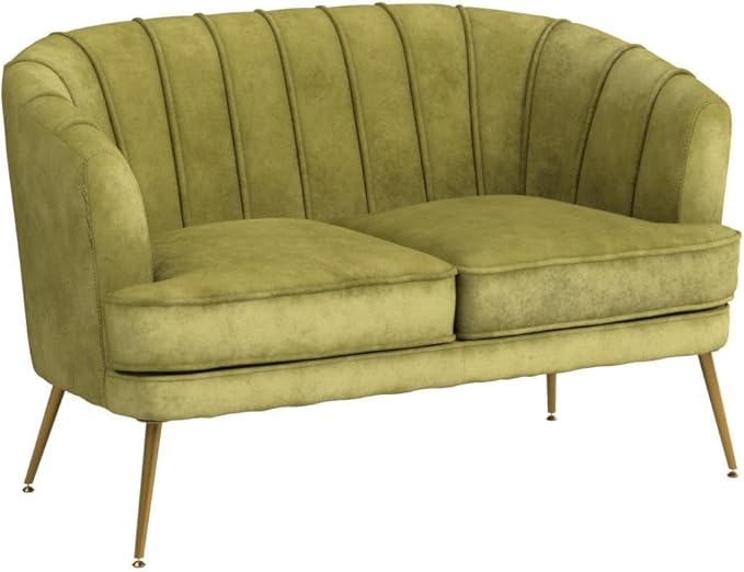 Artechworks Contemporary Velvet Loveseat Chair with Gold-Finished Metal Legs 2-Seat Sofa for Living Room Bedroom Home Office Grass Green