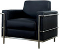 Pemberly Row Contemporary Faux Leather Accent Chair 36 Wide Stainless Steel Frame Black Upholstery and Chrome Finish Modern Living Room Seating Durable 400 lbs Capacity