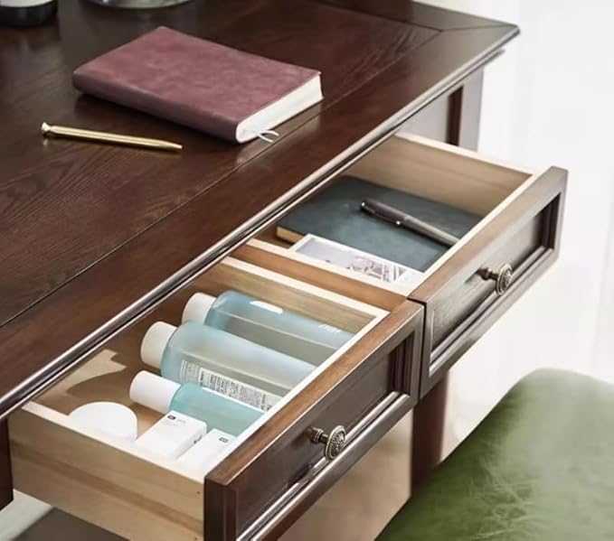 ADORZ Walnut Writing Desk with Drawers 47 French Country Solid Wood Desk for Home Office Study or Bedroom