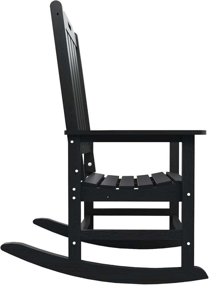 Oversized Rocking Chair Set of 8 Outdoor Rocking Chair for Adults All Weather Resistant Porch Rocker for Lawn Garden Black