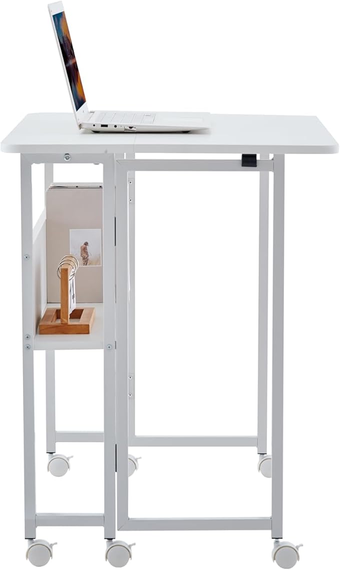 31.5 Inch Folding Computer Desk with Storage Shelf Small Foldable Computer Desks for Small Space Portable Writing Table for Home Office Bedroom Dorm Room Apartment Easy Assembly