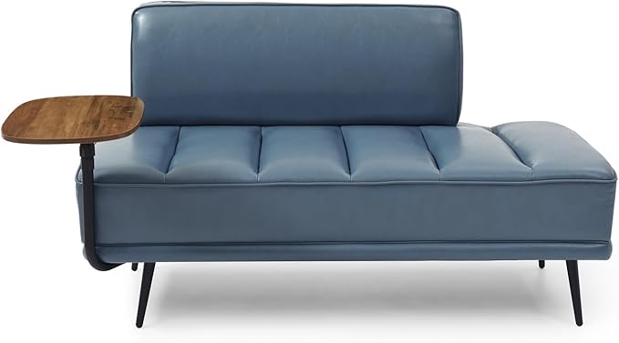 Small Modern Loveseat Couch Sofa Leather Upholstered 2-Seat Sofa Love Seat Furniture with 360-Degree Swivel Tray Black Metal Leg for Small Space Living Room Bedroom Apartment (Grey)