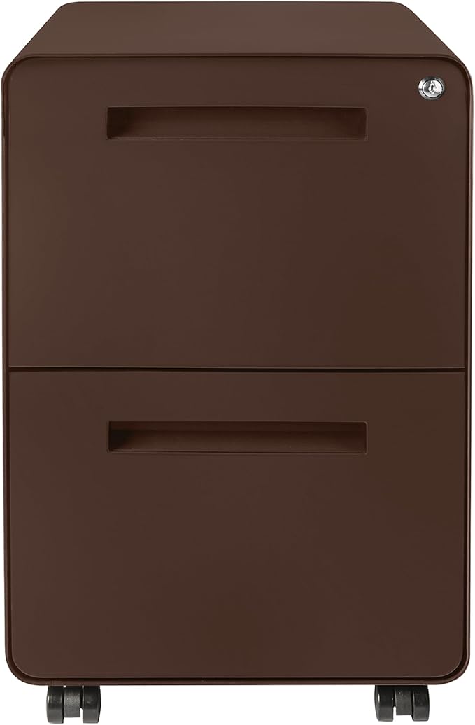 Laura Davidson Furniture Stockpile 2 Drawer Mobile File Cabinet with Lock - Under Desk Metal Filing Cabinet Legal/Letter File Folders Wheels and Stationary Feet Pre-Assembled Dark Brown