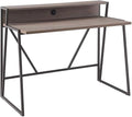 Pemberly Row Writing Desk 44 L x 23.75 W x 36.25 H HPL Worksurface Roughsawn Oak and Gunmetal Finish MDF Shelf with Cable Management Contemporary Style Home Office Desk with Upper Storage