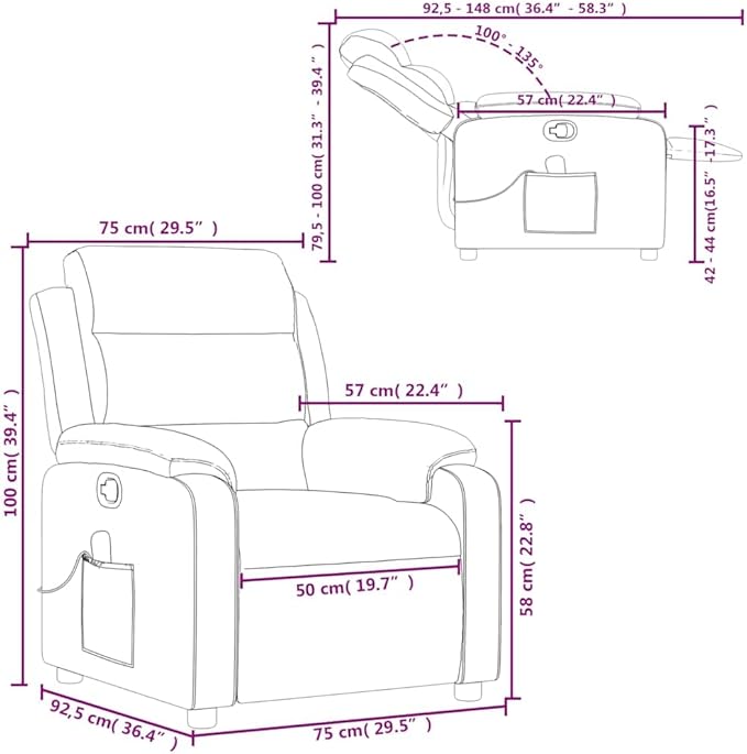 vidaXL Light Gray Fabric Massage Recliner Chair with Side Pocket and Manual Adjustability for Living Room Comfort