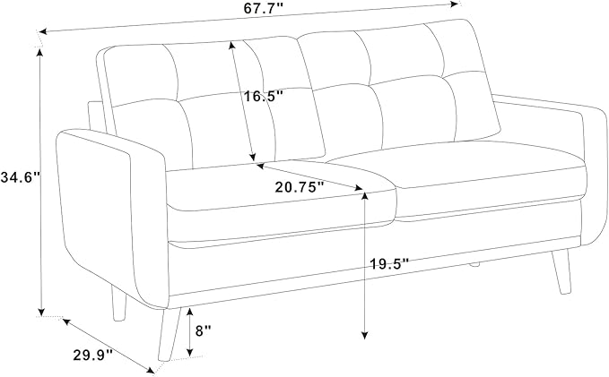 67.7 Loveseat Sofa Couch Mid-Century Modern Love Seat Couches for Living Room Button Tufted Upholstered Small Loveseats for Small Space Office Bedroom with Wooden Legs (Khaki)