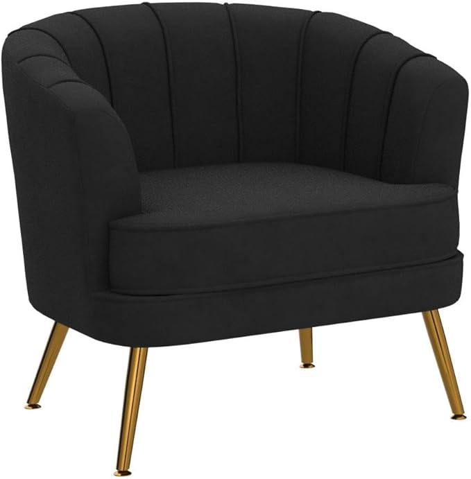 Velvet Accent Chair for Living Room Bedroom Office - Upholstered Single Sofa Arm Chair With Metal Legs - Comfy Reading Leisure Club Coffee Chair - Black