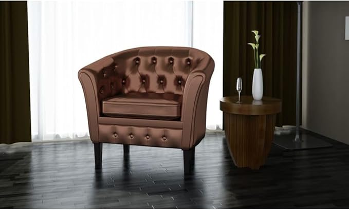 Floor Chair Arm Chair Living Room ChairsSleeper Sofa Tub Chair Brown Faux Leatherfor Apartment Living and Home Office