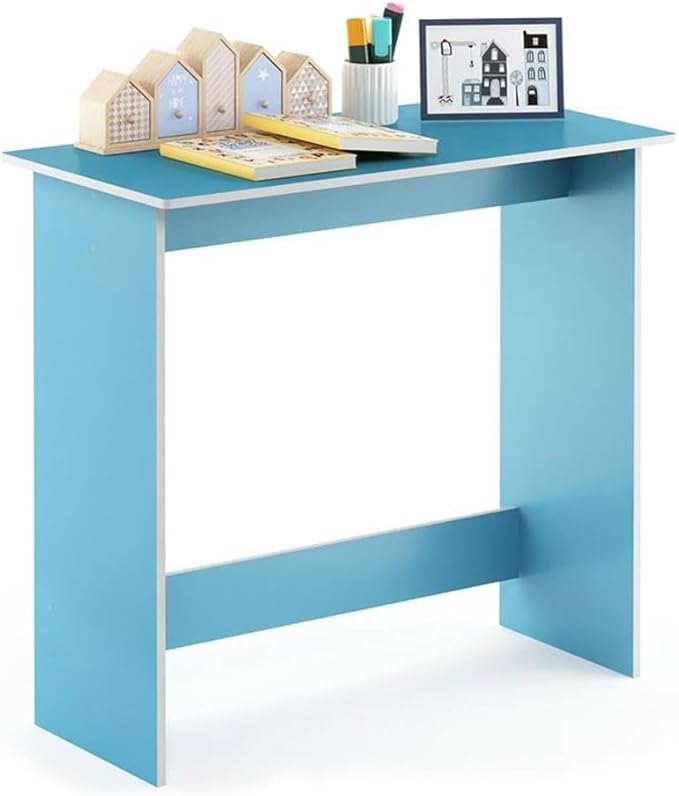 Pemberly Row Engineered Wood Study Table 31.5 W x 15.5 D x 29.75 H Light Blue and White Finish Simplistic Design Sturdy Home Office Desk with Rounded Edges Easy Assembly