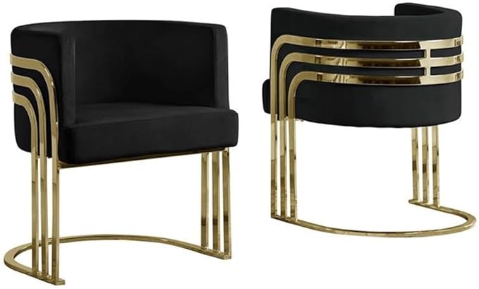 MAKLAINE Black Velvet Accent Barrel Leisure Chair 24 L x 22 W x 30 H Modern Design with Gold Chrome Legs Comfortable Minimalistic Style for Living Room or Bedroom Use