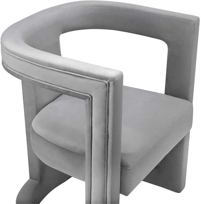 Pemberly Row Modern Gray Velvet Accent Chair 31 H x 26 W x 23.4 D Birch Frame Sculpted Design Handmade Living Room Seating Sumptuous Upholstery Contemporary Style for Home Decor