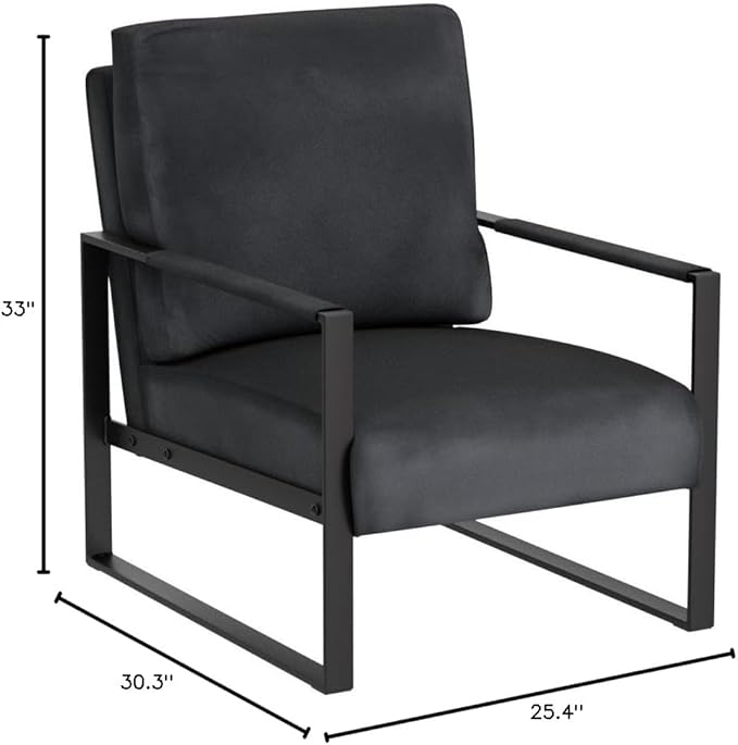 Container Furniture Classic Mid Century Modern Accent Chair with Durable Square Metal Frame Armchair for Living Room Bedroom Home Office in Plush Velvet Upholstery Black