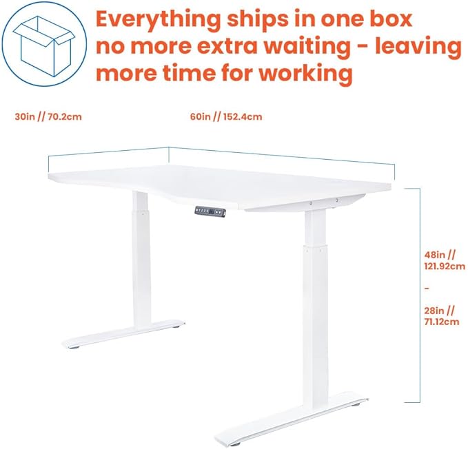 MotionWise M3 PRO Series Ergonomic Curve 30” x 60” Large Electric Sit-Stand Desk for Home Office w/Dual Motors Memory Presets (White)