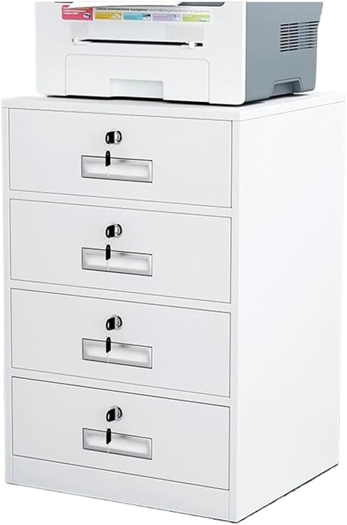 Filing Cabinet Under Desk with Lock Four Drawer Cabinet File Information Cabinet Tin File Cabinet (Color : White)