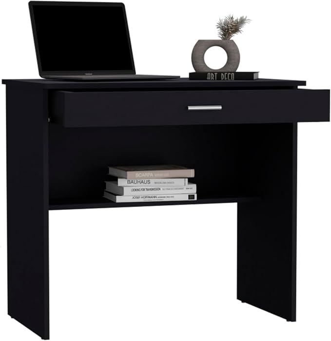 80 C Writing Desk Compact Workstation with Drawer and Lower Shelf for Home Office and Small Spaces