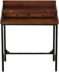 Pemberly Row Hidden Storage Writing Desk Rustic Mango Wood Chestnut Stain Black Metal Frame 31 in x 22 in Foldable Top Industrial Style for Home Office Dorm or Den Use
