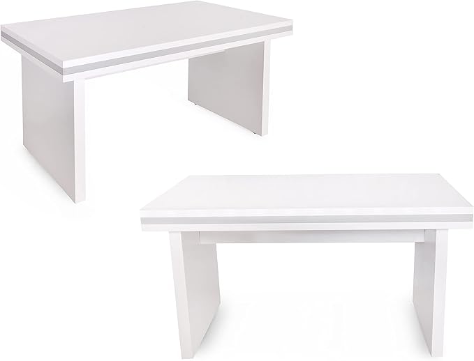 71 Wood Office Furniture Set of 4pcs | Modern Executive Desk | Credenza w/Keyboard Shelf | Large Storage Cabinet w/Chrome Handles &amp Legs | Coffee Table | Sturdy Home Workstation | White