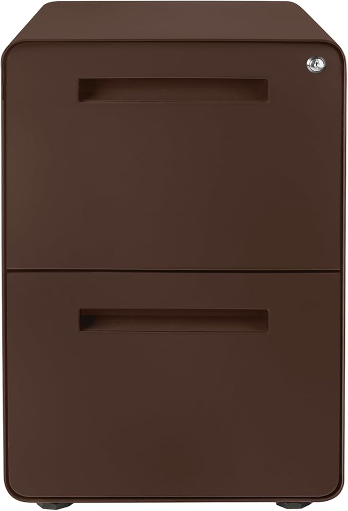 Laura Davidson Furniture Stockpile 2 Drawer Mobile File Cabinet with Lock - Under Desk Metal Filing Cabinet Legal/Letter File Folders Wheels and Stationary Feet Pre-Assembled Dark Brown