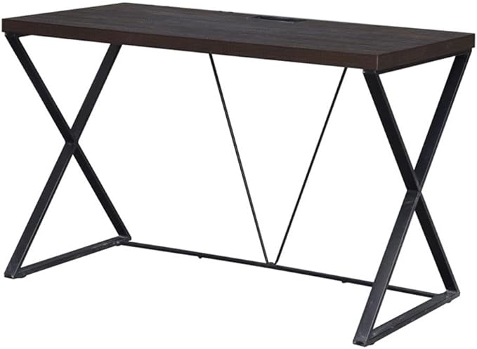Pemberly Row Industrial Metal Computer Desk 47.25 x 23.62 x 30 in Elm Wood Grain Top Black Powder-Coated Frame Simple Clean Lines Rustic Style Home Office Desk