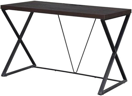 Pemberly Row Industrial Metal Computer Desk 47.25 x 23.62 x 30 in Elm Wood Grain Top Black Powder-Coated Frame Simple Clean Lines Rustic Style Home Office Desk