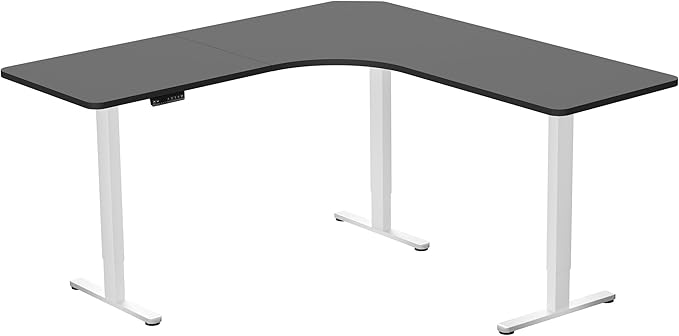 VIVO Electric Height Adjustable 71 x 71 inch Curved Corner Stand Up Desk Black Table Top White Frame Memory Controller L-Shaped Workstation E3C Series DESK-KIT-E3CWB