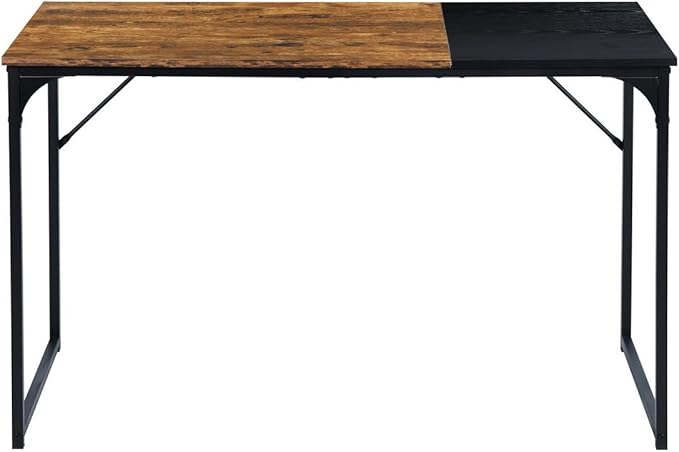 FurnitureR 47.2IN Vintage Computer Desk Modern Simple PC Laptop Table with Wood Top Metal Frame for Home Office Study Room Living Room Brown and Black