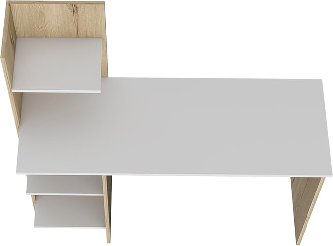 White &amp Pine Writing Desk with 4 Shelves - Rustic Home Office Computer Desk