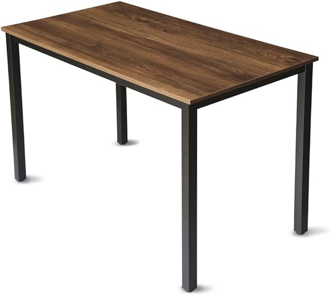 55 inch Large Computer Desk Wood Modern Simple Style Desk for Home Office Bedroom Study Student Writing Desk Small Spaces Black Metal Frame Walnut Top