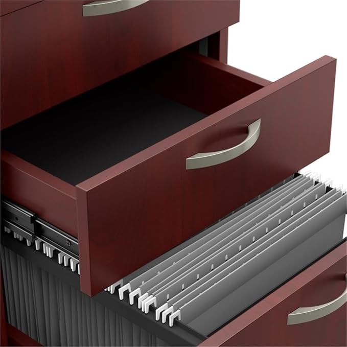 Bush Business Furniture Office in an Hour 3 Drawer Rolling File Cabinet in Hansen Cherry | Mobile Under Desk Drawers for Letter Legal and A4-Size Document Storage