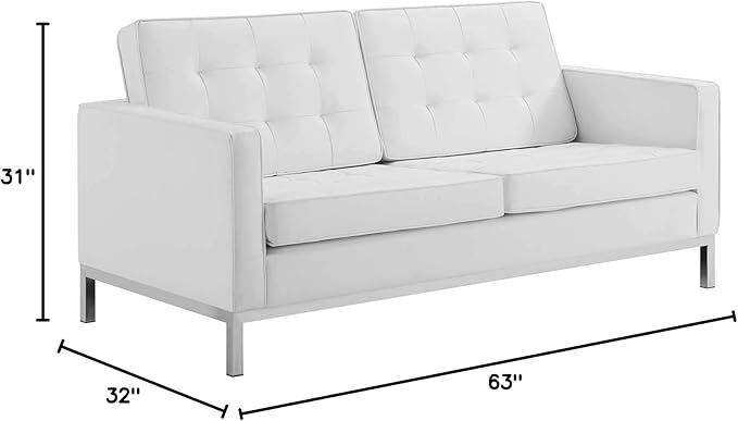 Modway Loft Tufted Button Faux Leather Upholstered Loveseat in Silver White