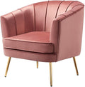 BOWERY HILL Mid-Century Velvet Accent Chair Vintage Pink Rose Upholstery Gold Legs 34.75 W x 32 D x 34.5 H Solid Wood Frame Semi-Firm Seat Cushion Stylish Living Room or Bedroom Seating